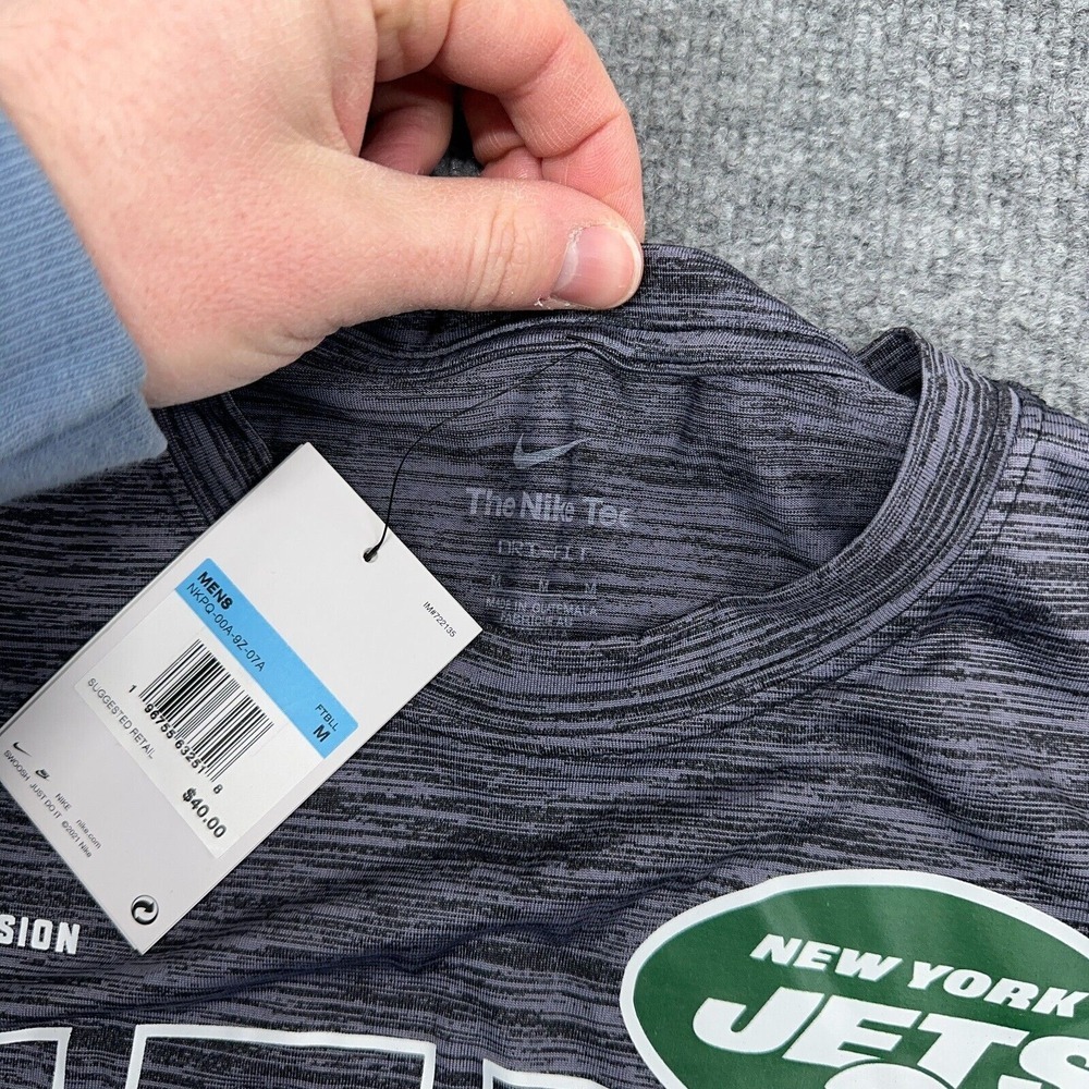 New York Jets Nike T-Shirt Men M Dri-Fit Gray Velocity Arch Performance Pullover - Picture 5 of 10